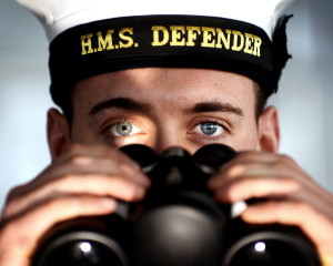 Sailor with Binoculars on HMS Defender